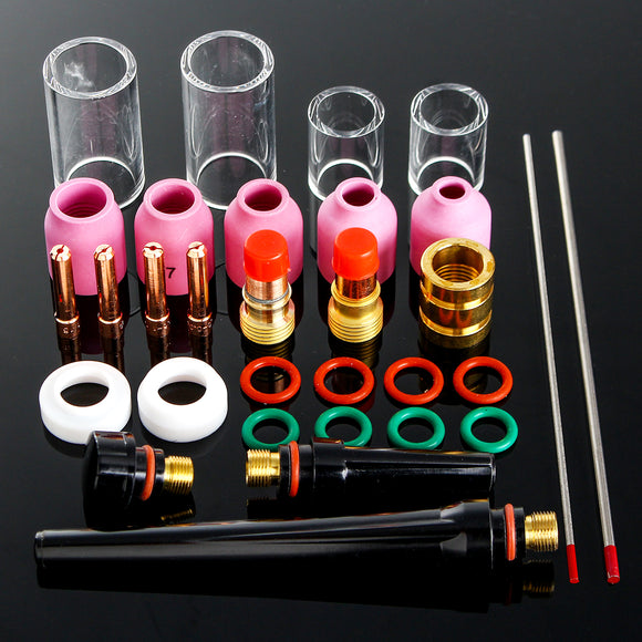 31pcs TIG Welding Torch Stubby Gas Lens Glass Nozzle Cup Kit For WP-17/18/26