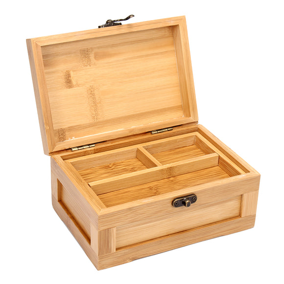 Retro Vintage Wooden Jewelry Bamboo Storage Gift Box Lock Women Rings Trinket Holder Organizer