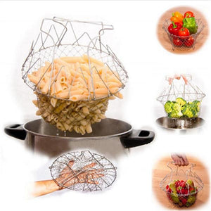 Stainless Steel Foldable Basket Fried Potato Chips Strainer Outdoor BBQ Picnic Storage Baskets