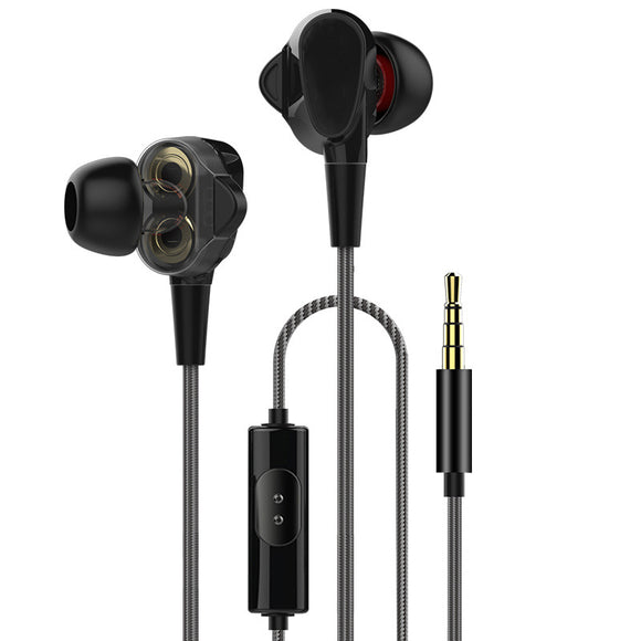 Dual Driver HIFI Wired In-ear Earphone with Microphone Line Control