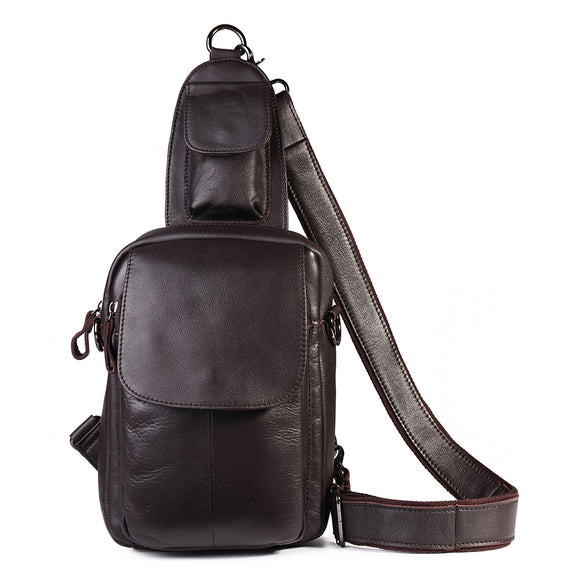 Men Cowhide Genuine Leather Chest Bag Multi-Carry Crossbody Bag