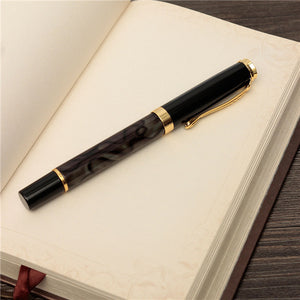 JINHAO 500 Marbled Black Gold Medium Nib Fountain Pen Golden Clip Trim