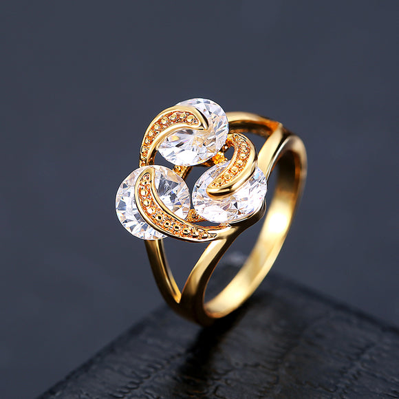 Elegant Trinity Shining Zircon Gold Plated Copper Women Finger Ring Fine Jewelry