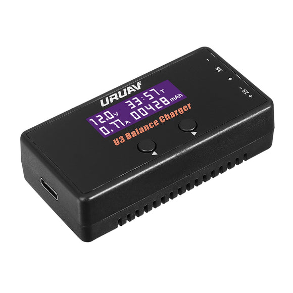 URUAV U3 18W 2A/3A Type-C Battery Balance Charger for 2-3S LiPO/LiHV/LiFe/Lilon Battery