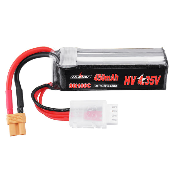 URUAV 11.4V 450mAh 80C/160C 3S HV 4.35V Lipo Battery XT30 Plug for FPV Racing Drone