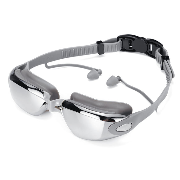 Anti-fog Swimming Goggles Electroplated / Clear Lens Glasses W/ Earplugs & Case