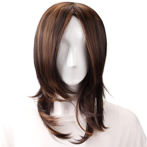 Wm202 Brown Side Bang Long Straight Synthetic Fiber Hair Wig