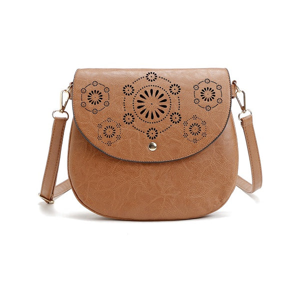 Women PU Leather Hollow Out  Flora Vintage Mini Crossbody Bag