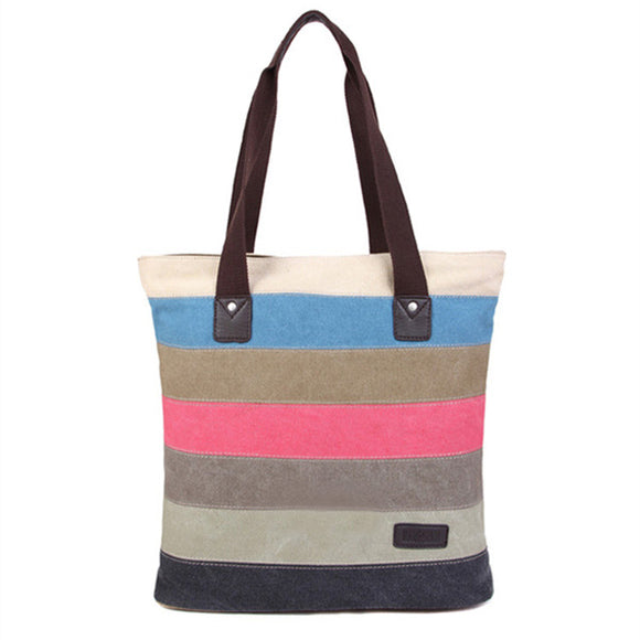 Women Patchwork Canvas Handbag Hit Color Messenger Bag Tote Shoulder Bag