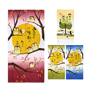 Japanese Doorway Cartoon Interior Hanging Curtains Noren Owls Luck Tapestry Room