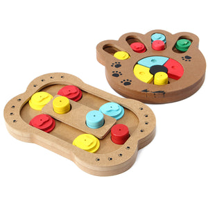 Dog Cat Pet Game IQ Training Toy Interactive Wooden Food Dispensing Puzzle Plate