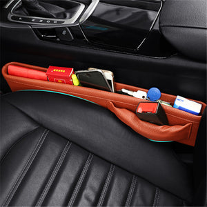 Leather Car Seat Crevice Storage Bag Seat Gap Filler Pocket Organizer Caddy Catcher Box