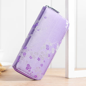 National Style Silk Flower Embroidery Multi-slots Wallet Card Holder Phone Bag For Women