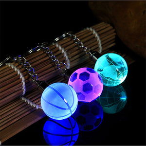 Crystal Ball LED Keychain Creative Metal Circle Football Basketball Earth Pendant