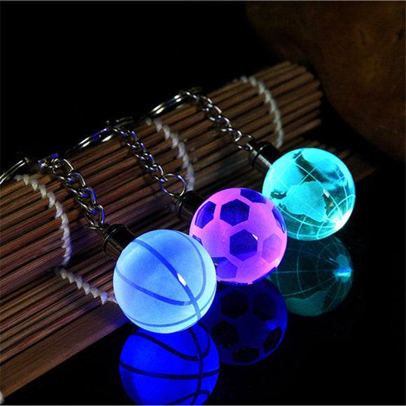 Crystal Ball LED Keychain Creative Metal Circle Football Basketball Earth Pendant