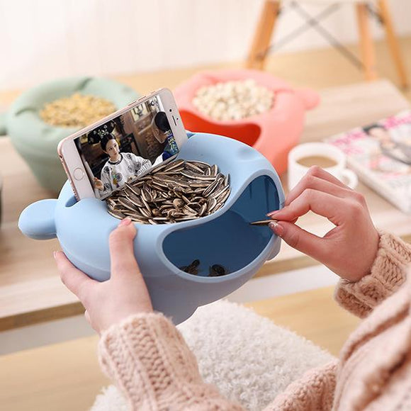 Plastic Double Layer Snack Box Multipurpose Lovely Bear Shape Phone Stand Holder Food Storage Holder