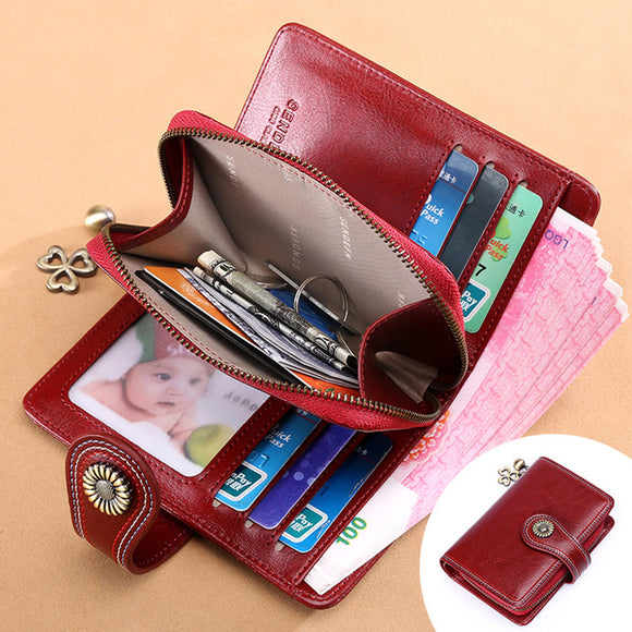 Women Short Genuine Leather Wallet Coins Bag