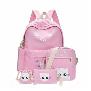 5Pcs/set Canvas Backpack Cat Large Capacity School Bags Camping Multi-function Travel  Bag