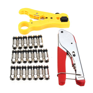 Wire Stripper Cable Crimper Plier F-Head Compression Tool with 20 Black Connectors