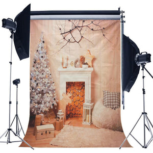 5x7ft Christmas Fireplace Christmas Tree Branch Wood Blanket Photography Backdrop Studio Prop