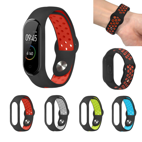 Bakeey Silicone Pore Dual Color Stainless Steel Buckle Replacement Watch Band for Xiaomi Mi Band 4&3 Smart Watch