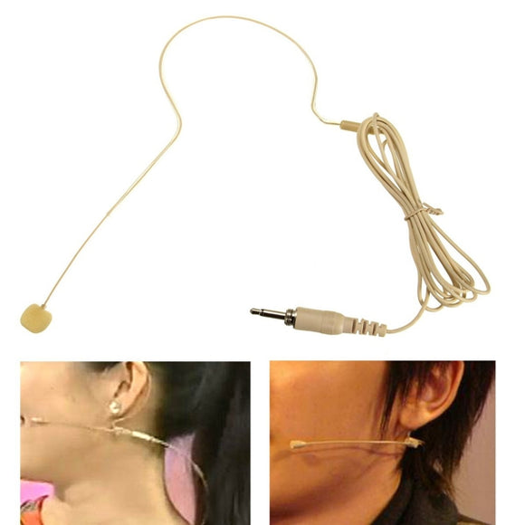 Beige Earhook Head Headset Microphone 1.45M for Audio Wireless Microphones