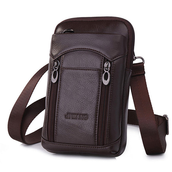 Men Genuine Leather Business Casual Multi-functional 7 Inch Phone Bag Waist Bag Crossbody Bag