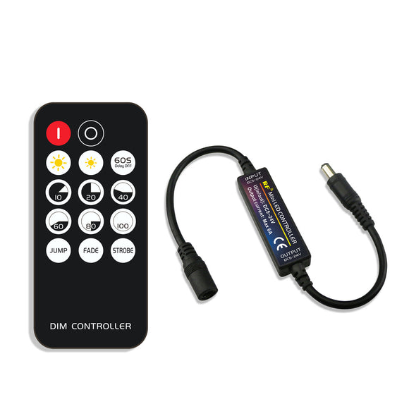 Mini DC Connector LED Dimmer Controller+14Keys RF Remote Control for Single Color Strip Light