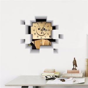 PAG STICKER 3D Wall Clock Decals Robot Blockhead Wall Hole Sticker Home Wall Decor Gift