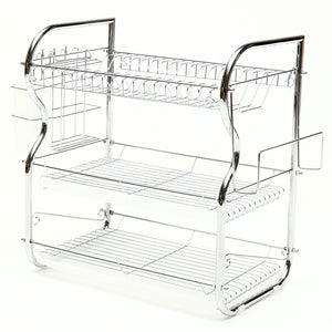 3 Layer Chrome Dish Cup Drainer Drying Rack Cutlery Tray Utensil Kitchen Knife Cutting Board Holder