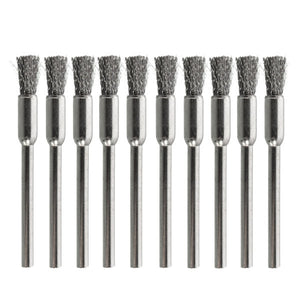 10pcs 3mm Shank Wire Brush Stainless Steel Head Removal Dust Burr Derusting Brush