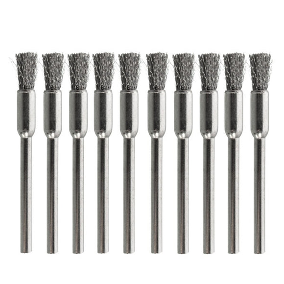 10pcs 3mm Shank Wire Brush Stainless Steel Head Removal Dust Burr Derusting Brush