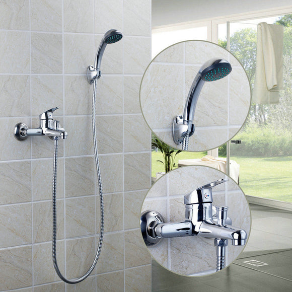 Chrome Wall Mounted Bathroom Bathtub Shower Faucet Set Mixer With Hand Sprayer