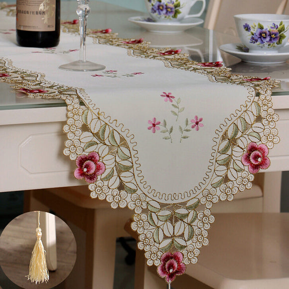 Table Runner Flower Desk Cover With Tassel Wedding Birthday Party Decor