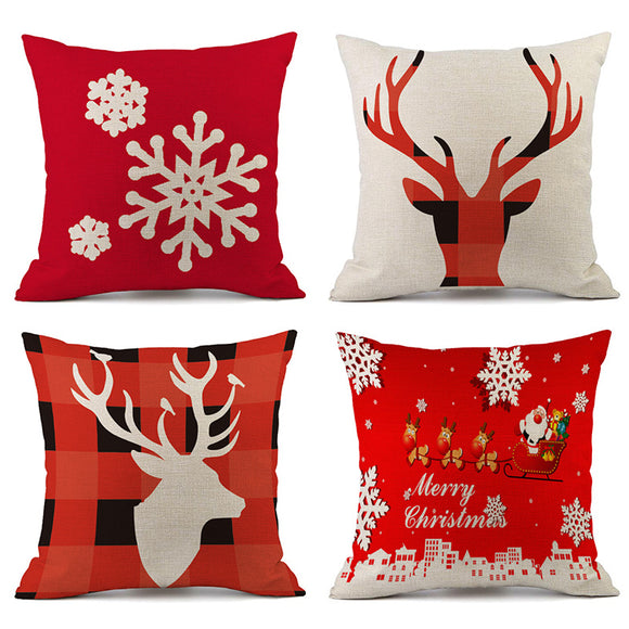 Christmas Decorations For Home Reindeer Pillow Cover Case Merry Christmas Square Linen Pillowcase