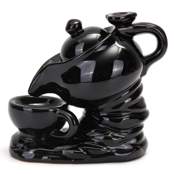 Black Ceramic Teapot Incense Burner Backflow Censer Holder Buddhist Blessing + 10 Cones