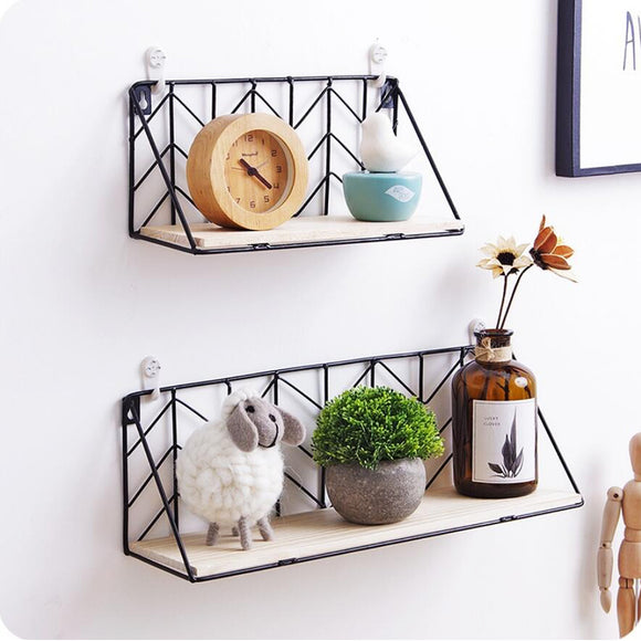 Iron Metal & Wood Wall Floating Shelves Shelf Bracket Industrial Modern Storage Hallway Home Decor