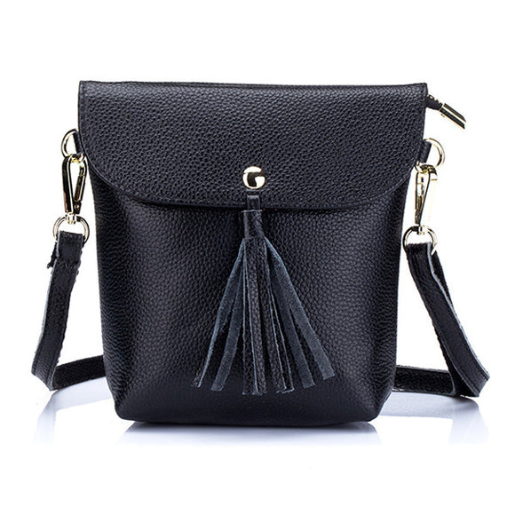 Genuine Leather Tassel Mini Shoulder Bags Vintage Hasp Crossbody Bags 5.5'' Phone Bags