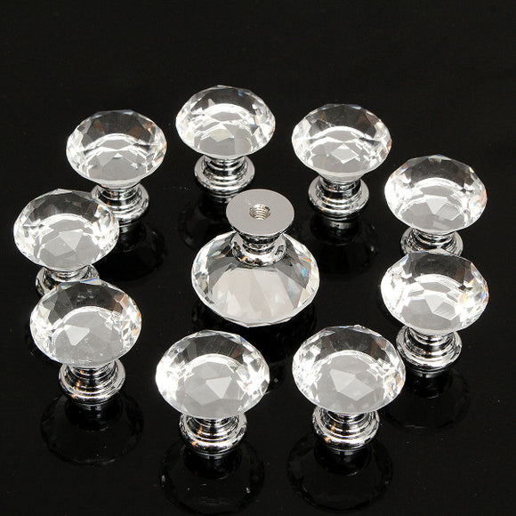 10Pcs 25MM Crystal Glass Diamond Cabinet Drawer Knob Kitchen Pull Handle