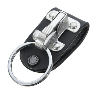 Quick Release Belt Clip Ring Holder Detachable Stainless Steel Black Leather Key Chain Keyring