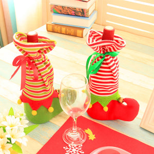 Christmas Shoe Shape Wine Bottle Cover Case Wrap Bag Xmas Party Table Decoration