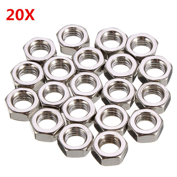 20Pcs M5 Stainless Steel Metric Coarse Pitch Screw Thread Hexagon Full Nuts