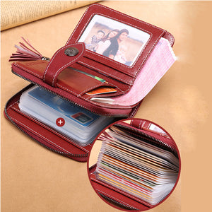 Women Genuine Leather 24 Card Slots Short Wallet Card Holder Coin Purse