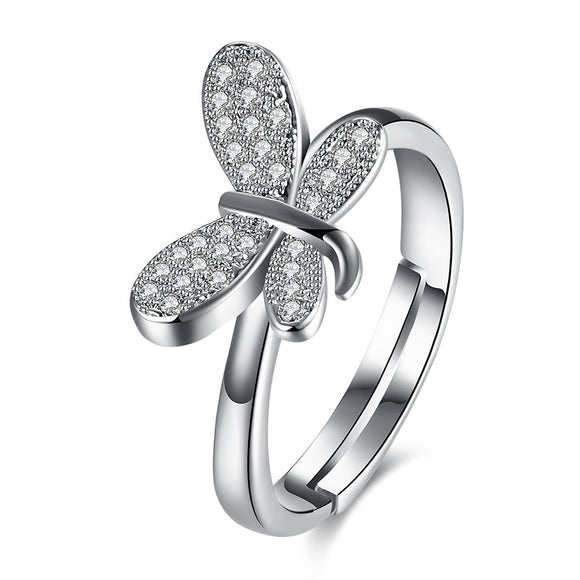 INALIS Butterfly Zircon Platinum Plated Opening Gift Party Wedding Finger Rings