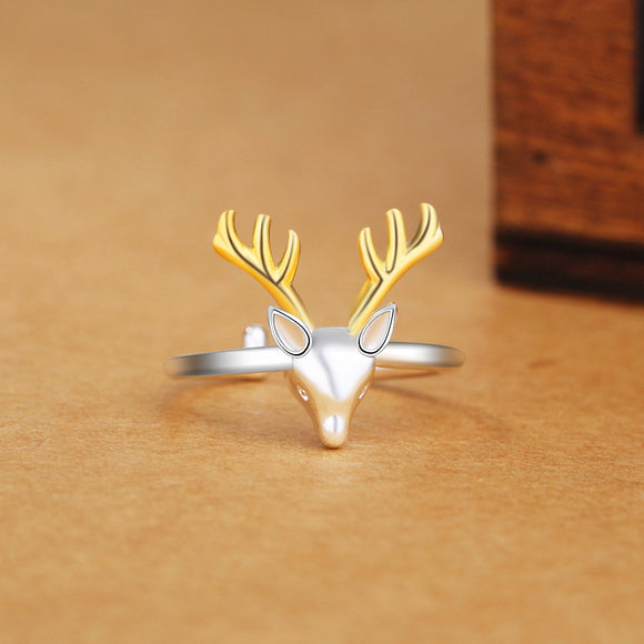 Trendy Silver Plated Deer Elk Open Simple Finger Silver Ring for Women