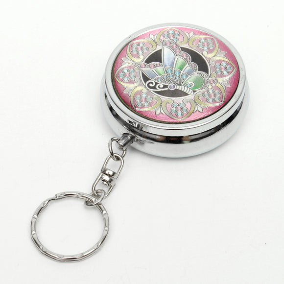 Portable Stainless Steel Round Ashtray Jewelry Box Storage Case With Keychain