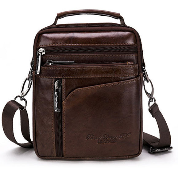 Men Genuine Leather Vintage Brown Sling Bag Multifunction Shoulder Bag Handbag for Leisure