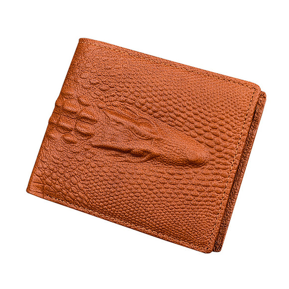 Men Genuine Leather Alligator Pattern Short Wallet Vintage Casual Business Card Holder Coin Bag