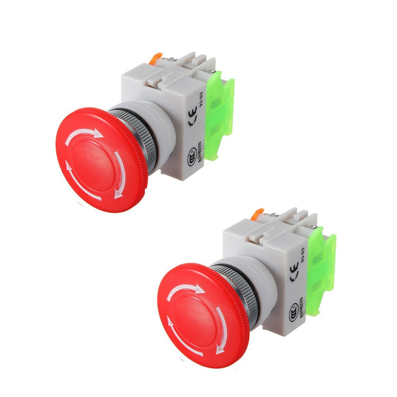 2pcs N/O N/C Emergency Stop Switch Push Button Mushroom 4 Screw Terminals