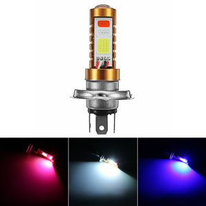 12/24V 15W 6500K Motorcycle H4 LED High Beam Low Beam COB Headlight 3 Color Stoke Bulb Scooter ATV